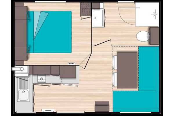 Mobil-home Mini Ohara 2 places 1 chambres TV - environ 19m²